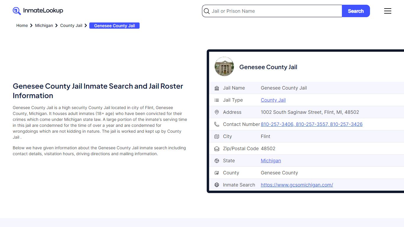 Genesee County Jail Inmate Search, Jail Roster, Bookings, Arrests ...